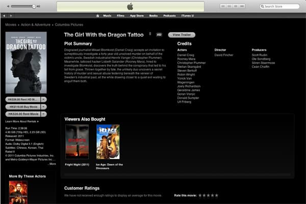 iTunes HK Store Starts Providing Film Selling & Rental Service